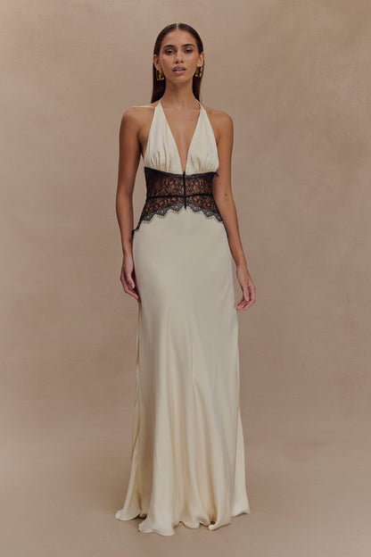 LORAYA - Robe longue en dentelle et satin