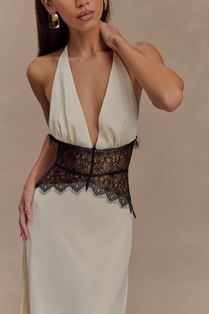 LORAYA - Robe longue en dentelle et satin