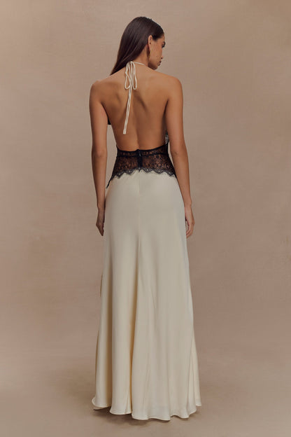 LORAYA - Robe longue en dentelle et satin