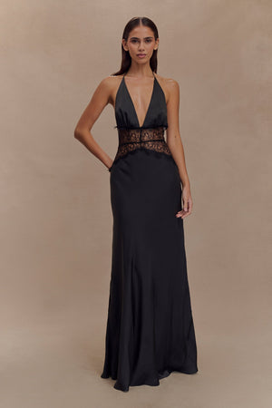 LORAYA - Robe longue en dentelle et satin