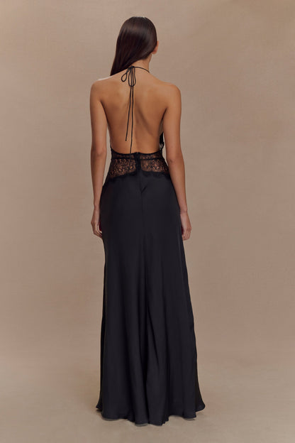LORAYA - Robe longue en dentelle et satin