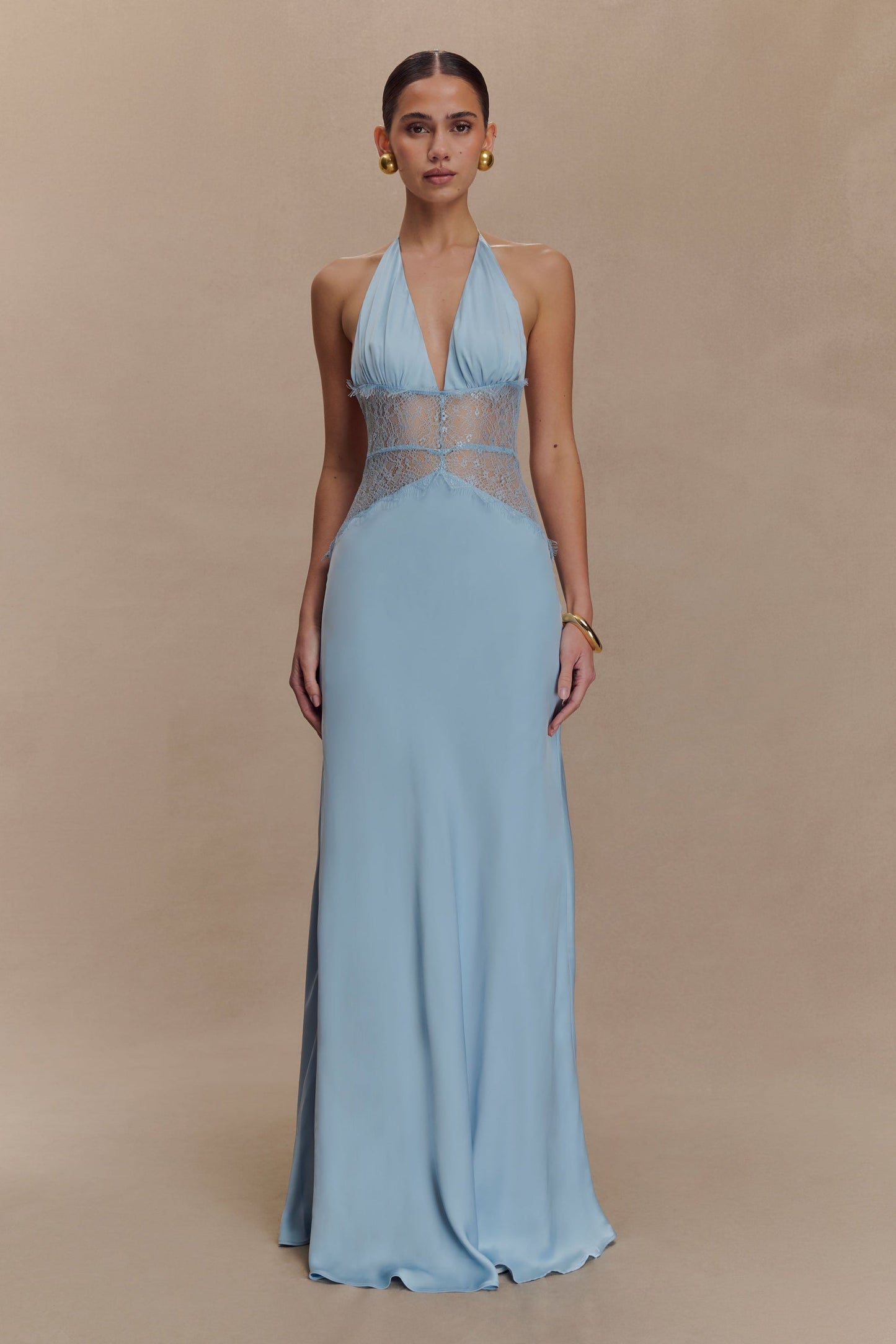 LORAYA - Robe longue en dentelle et satin