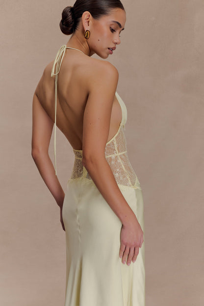 LORAYA - Robe longue en dentelle et satin