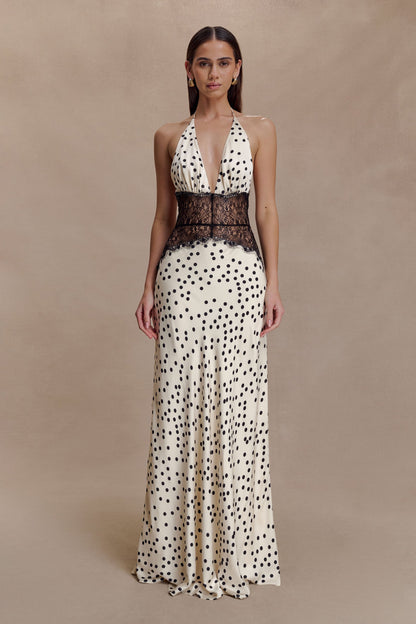 LORAYA - Robe longue en dentelle et satin