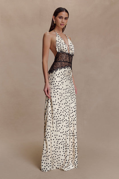 LORAYA - Robe longue en dentelle et satin