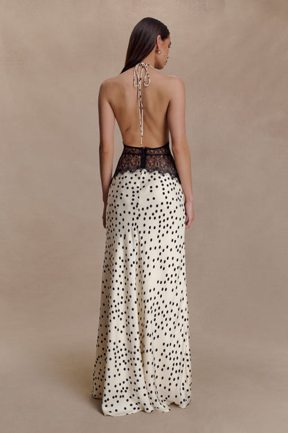 LORAYA - Robe longue en dentelle et satin