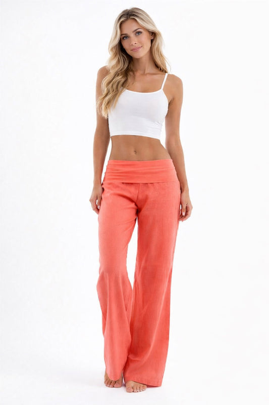 LORAYA - Coral foldover trousers